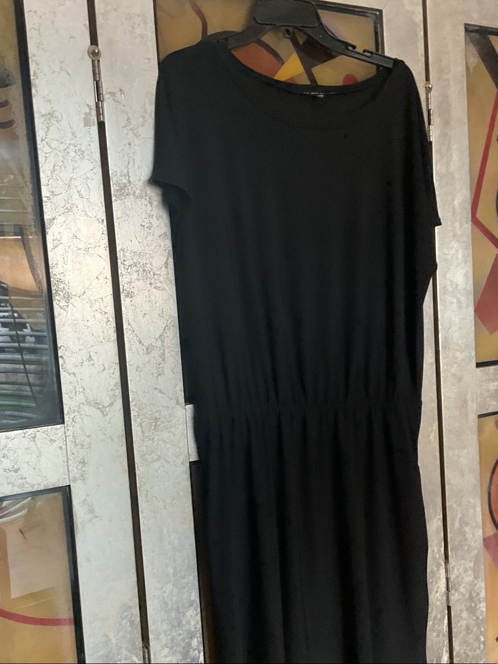 Black Short-Sleeve  Dress with Elastic Waist